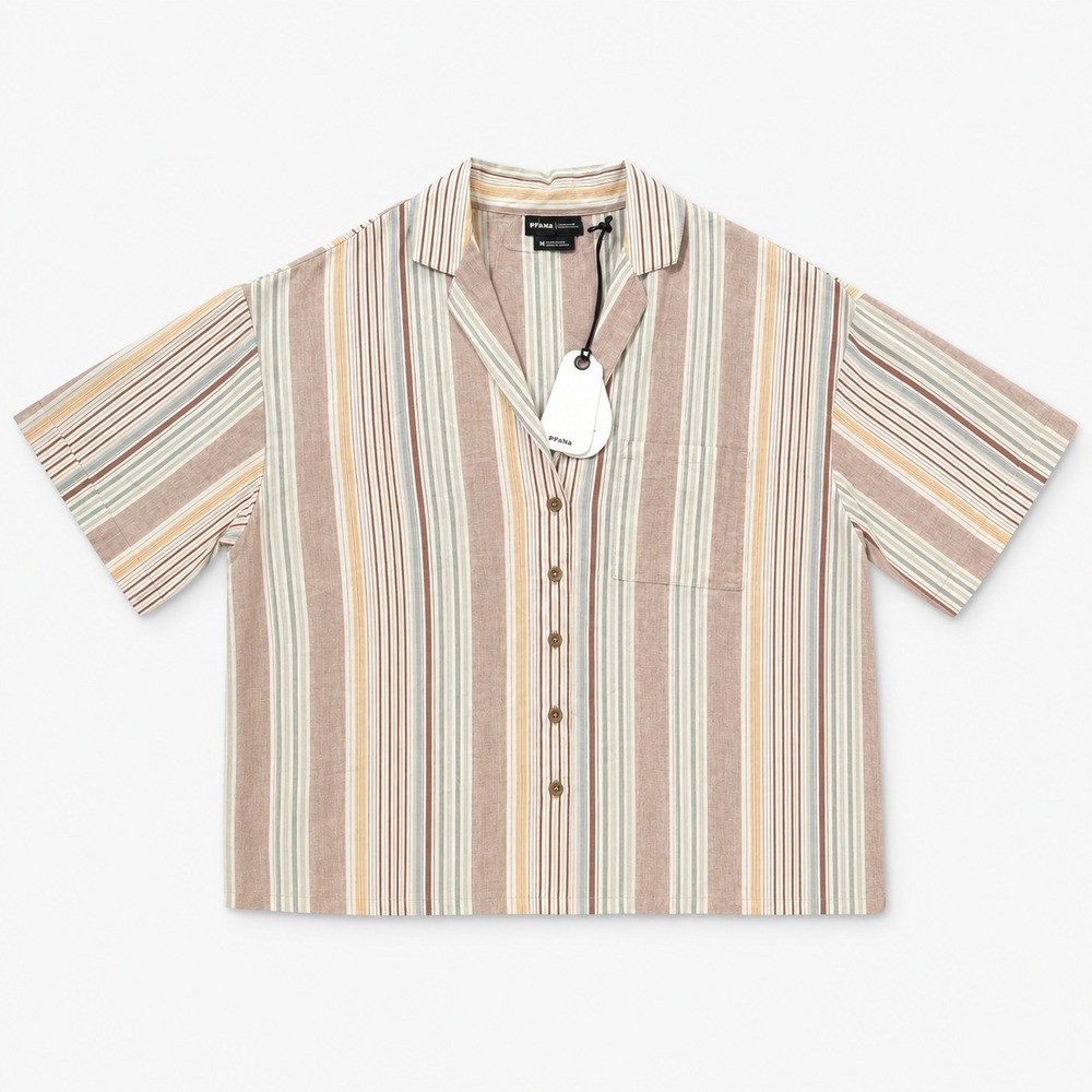 Prana Iguala Clay Striped Button Up Shirt Lightweight Modal Women Large Boho